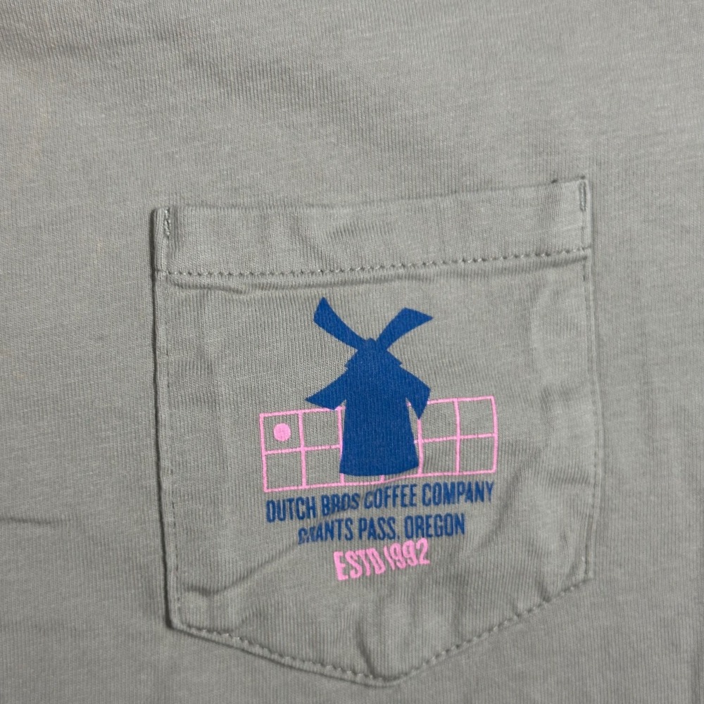 Dutch Bros Coffee Mens Large Sage Green Long Sleeve Pocket Graphic T-Shirt 1992 - Picture 4 of 9